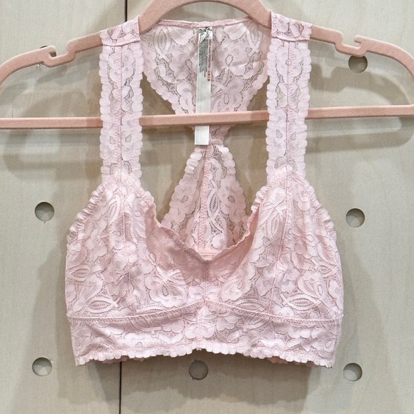 FREE PEOPLE Gallon Lace Bralette Size S Pink Stretch Nylon Racerback MSRP$20 - Picture 3 of 6